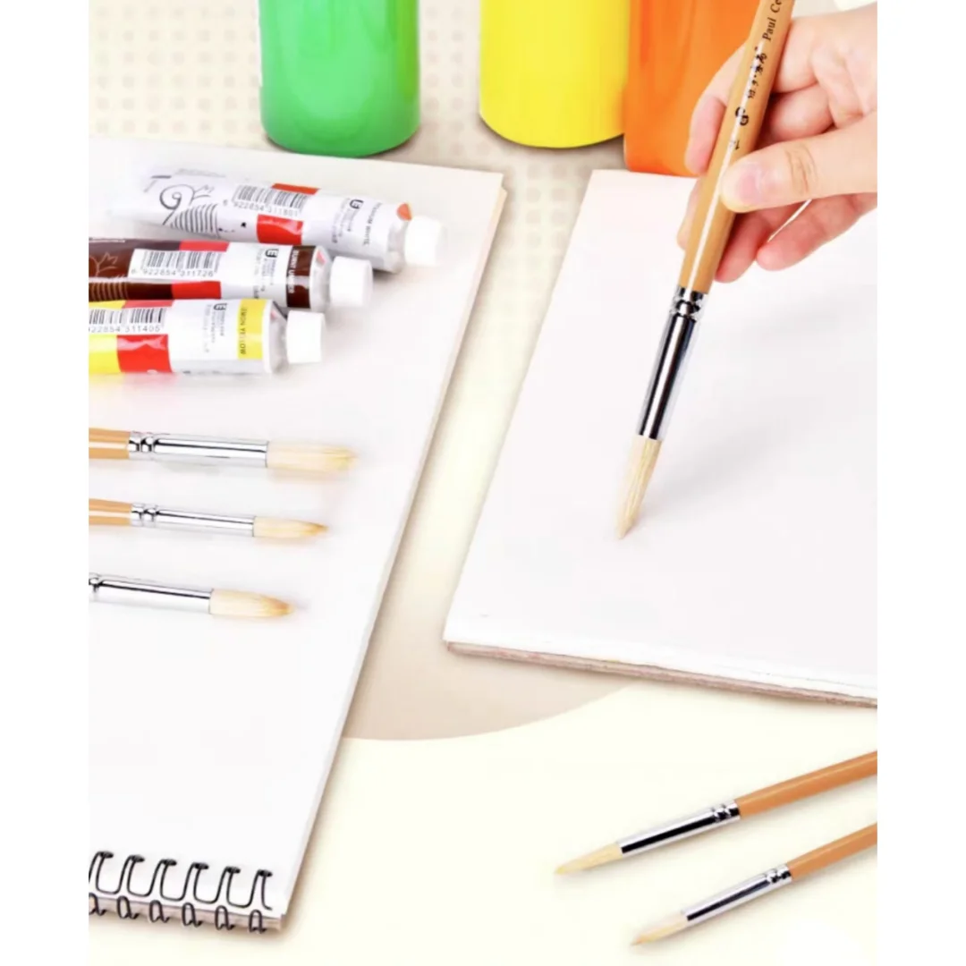 White bristle round tip brush, suitable for gouache, watercolor, acrylic, oil painting, art brush, painting supplies
