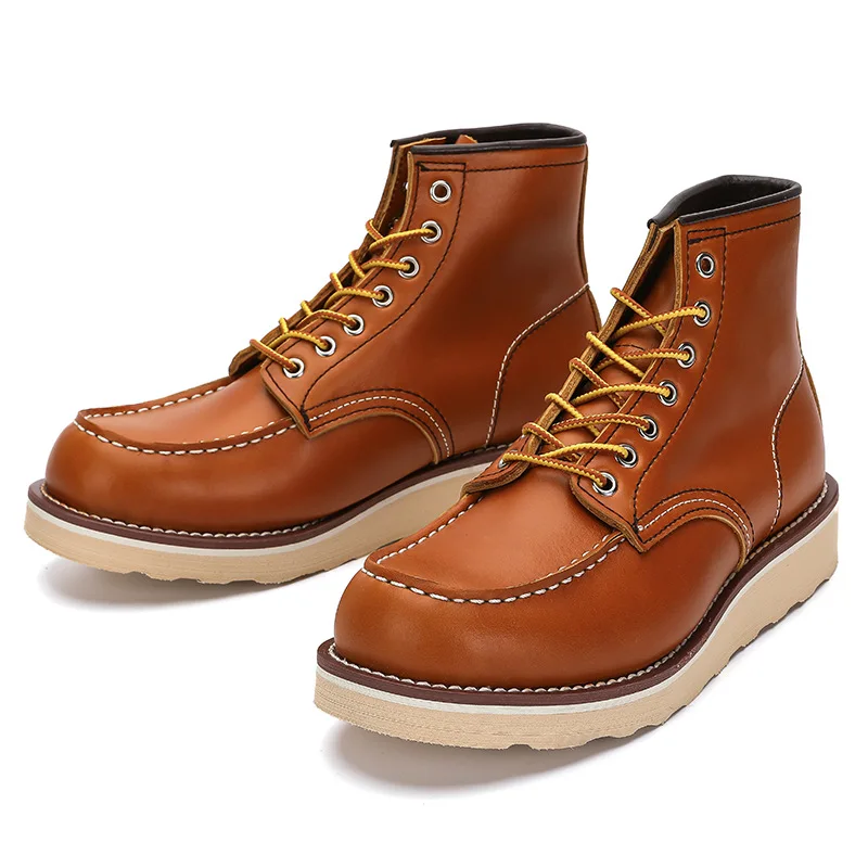 Men's Workwear Boots High Top  Boots Genuine Leather Ameika Jacket Retro Motorcycle Shoes Wing Short Tube Spring Autumn view 5
