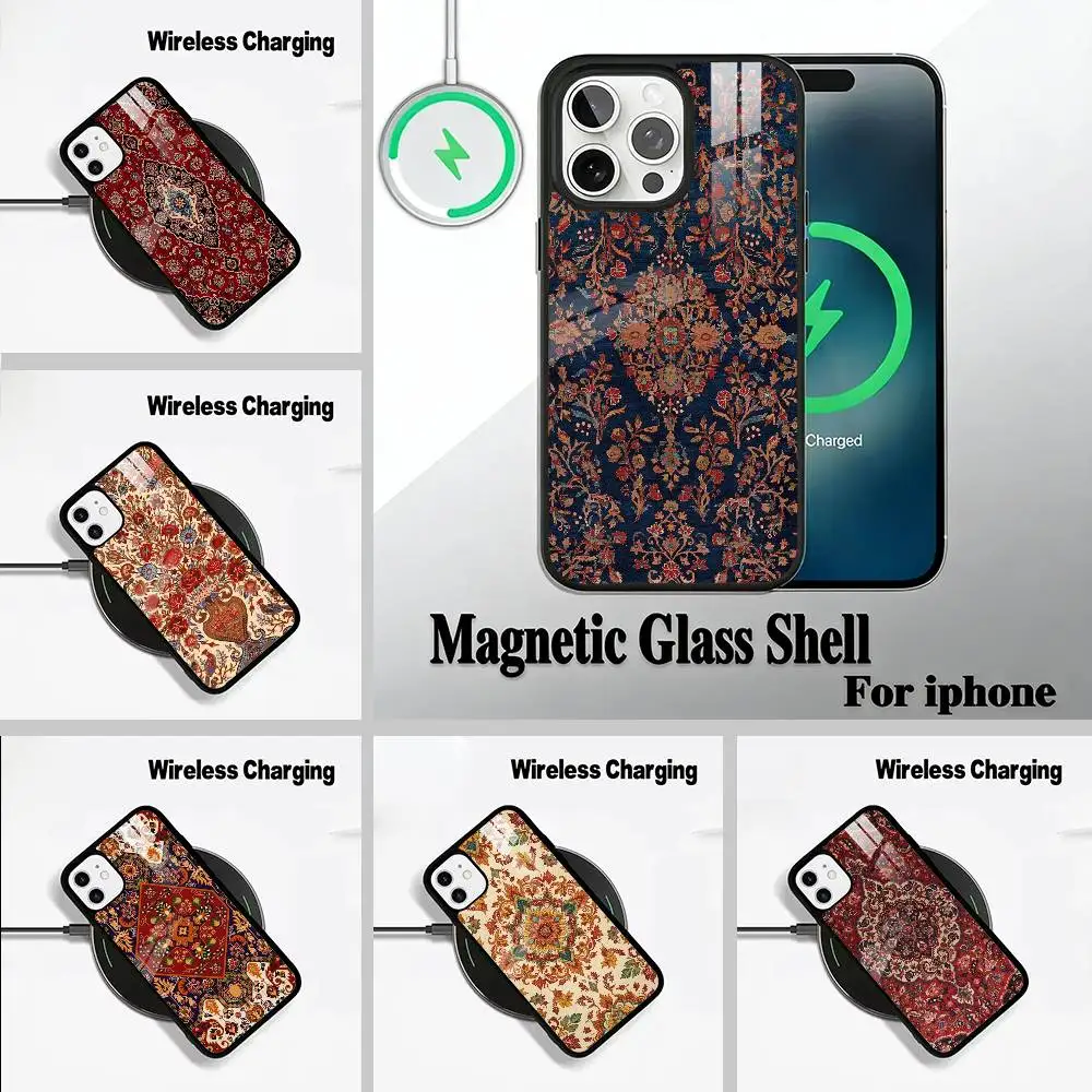 

Persian Carpet Floral Pattern For IPhone17 16 15 14 13 12 11 Plus Pro Max Plus Wireless Charger Phone Case