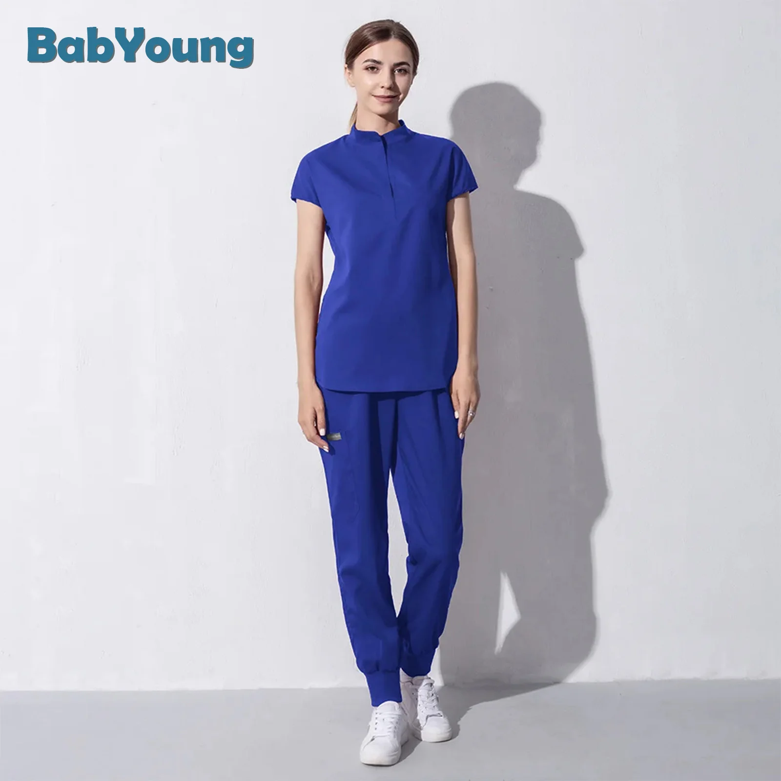 Scrubs For Women Pet Hospital Uniform Set Scrub Suits Solid Color Unisex Surgical Gown Pocket V-Neck Joggers Wholesale Price