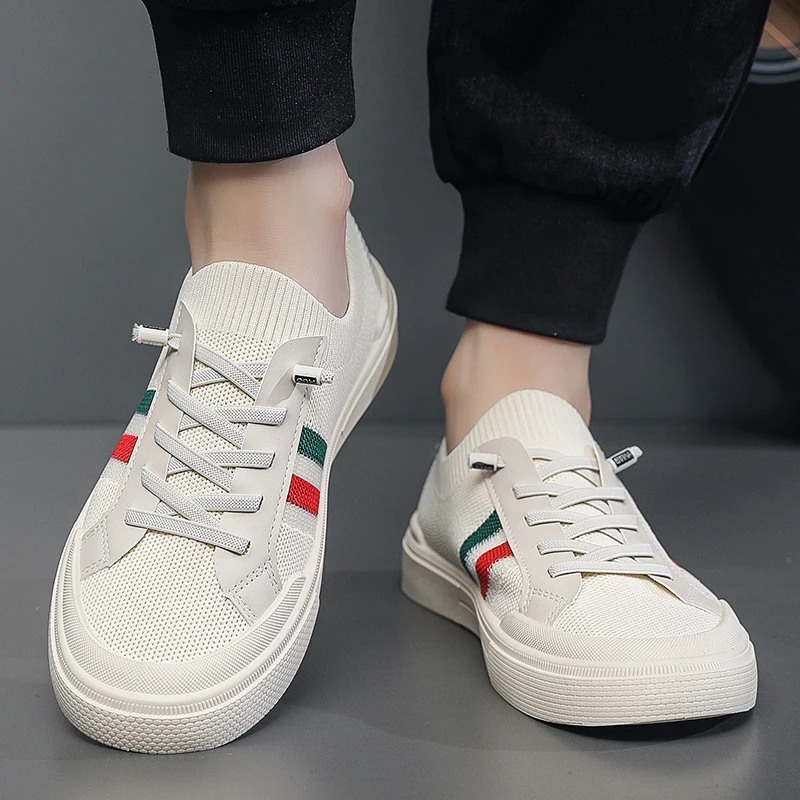 

2025 New Men's Casual Mesh Sports Shoes - Summer Breathable Running Shoes with Color Blocked Stripe Design Flat Shoes Designer