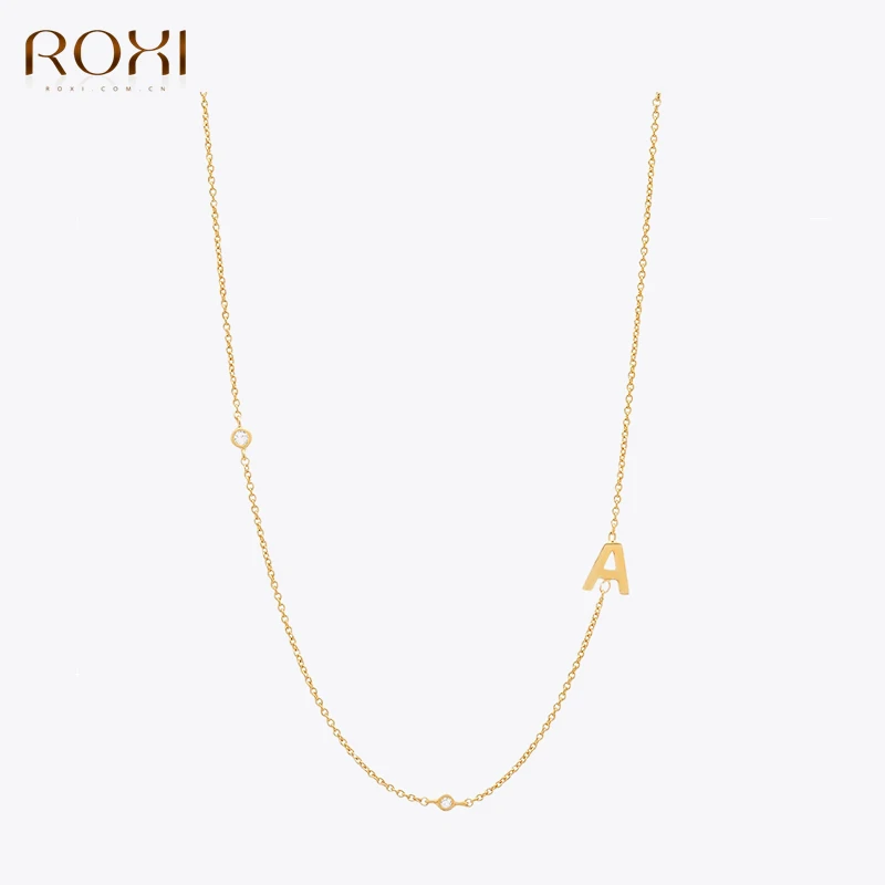 

ROXI 925 Sterling Silver Hang 26 Letter Crystal Necklaces Pendant Neckalce For Women Clavicle Chain Necklace Choker