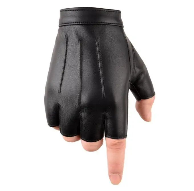 Guantes de cuero sin forro para mujer, Guantes sin dedos, botón femenino sólido, cálido, medio dedo, conducción, hombres, motor, Punk, gruesos