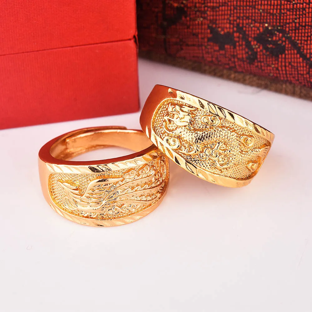 Couple's 925 Sterling Silver Dragon Phoenix Opening Rings