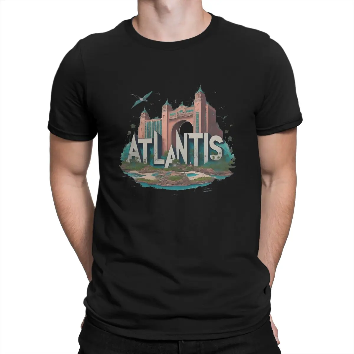 Men's The Majestic Oceanfront T Shirts A-Atlantiss 100% Cotton Clothes Vintage Short Sleeve Crewneck Tees Classic T-Shirt