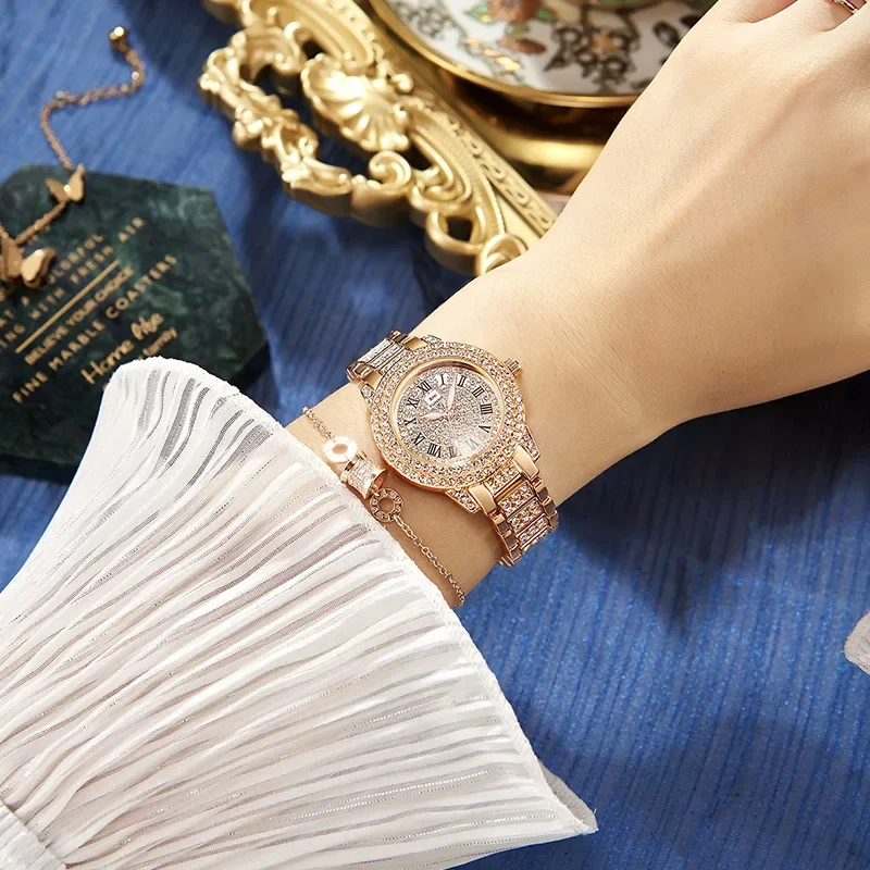 Trendy Steel Strip Inlaid with Diamonds Quartz Watch Women's Toys on Hand Accessories Ladies Waterproof Wristwatch Clock Gifts