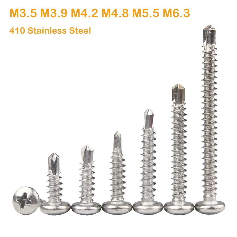 

5-20PCS 410 Stainless Steel Round Phillips Stainless Steel Self Drilling Screw M3.5 M3.9 M4.2 M4.8 M5.5 M6.3 Sheet Metal Screws