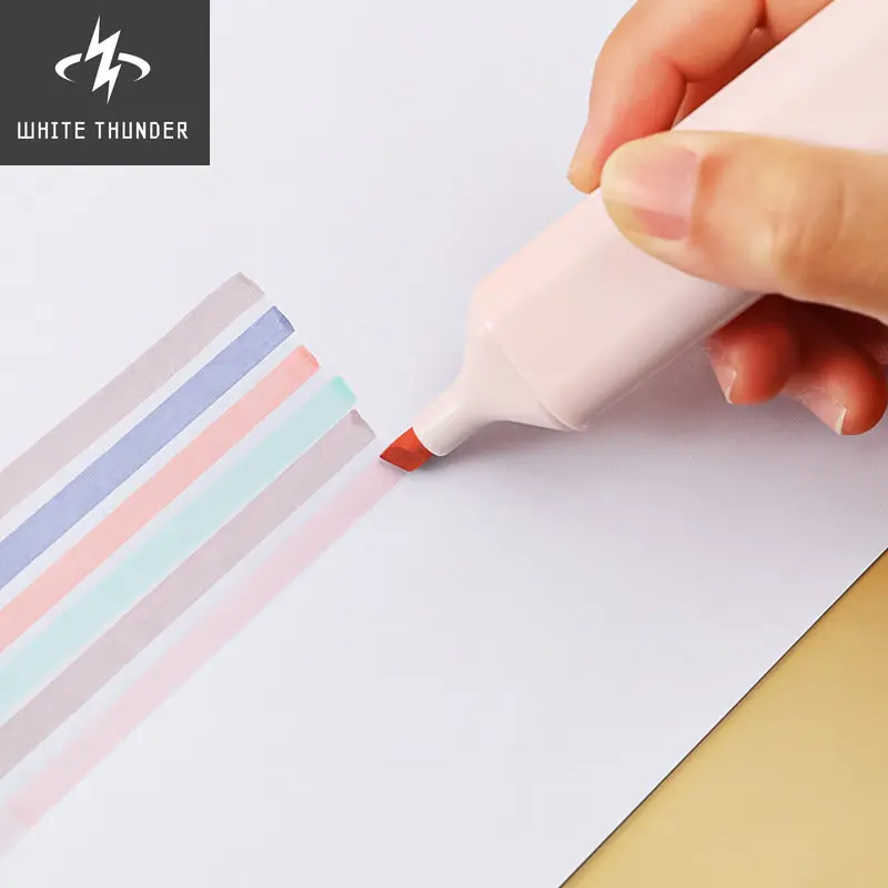 6 Pieces /Pack Lytwtw's Cute Kawaii Eye Protection Morandi Color Highlighter Color Highlighter Office School Supplies Gift