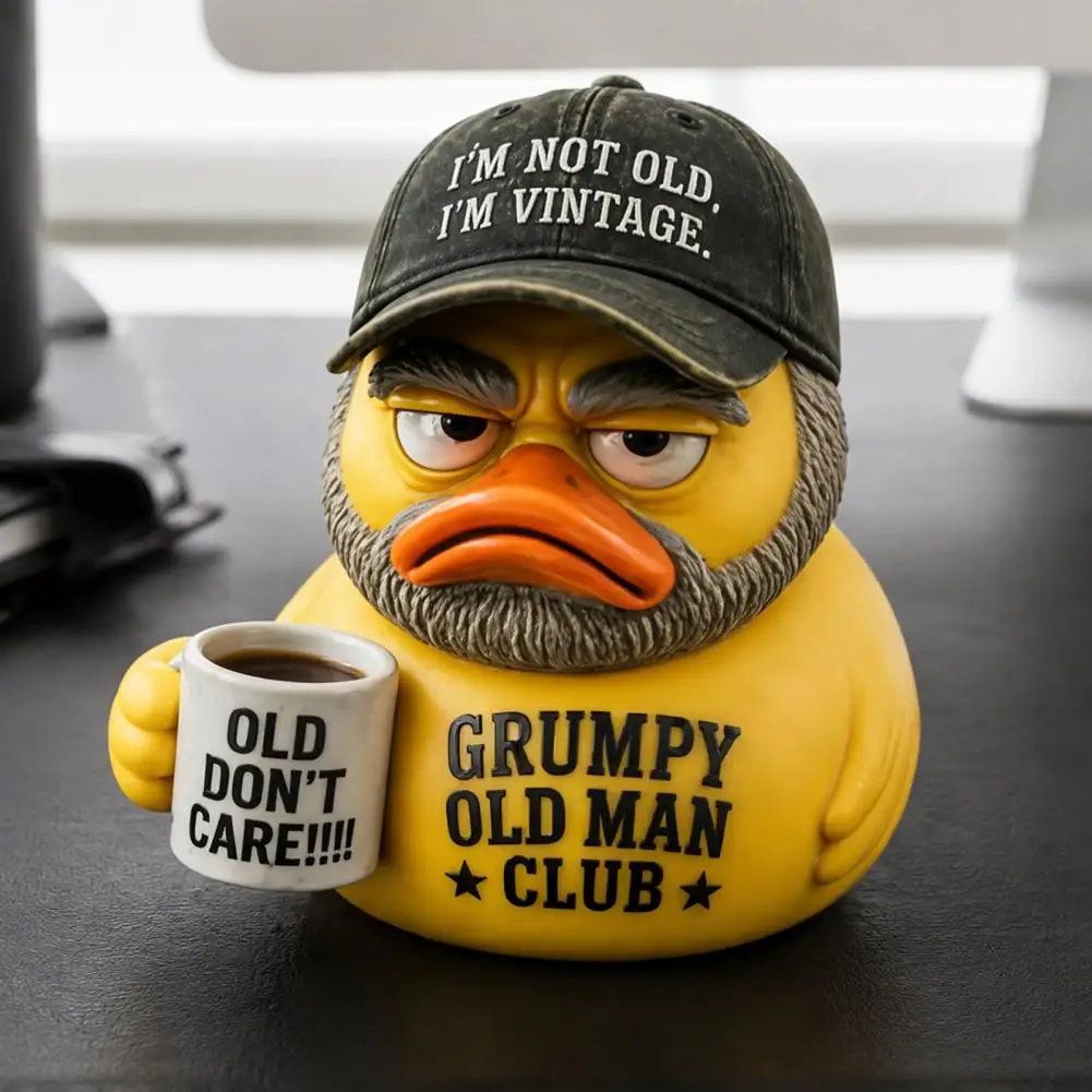 Funny Desk Ornaments Resin Figurines for Home Decor Grumpy Duck Figurine Humorous Sculpture Vintage Resin Desk Decor for Men
