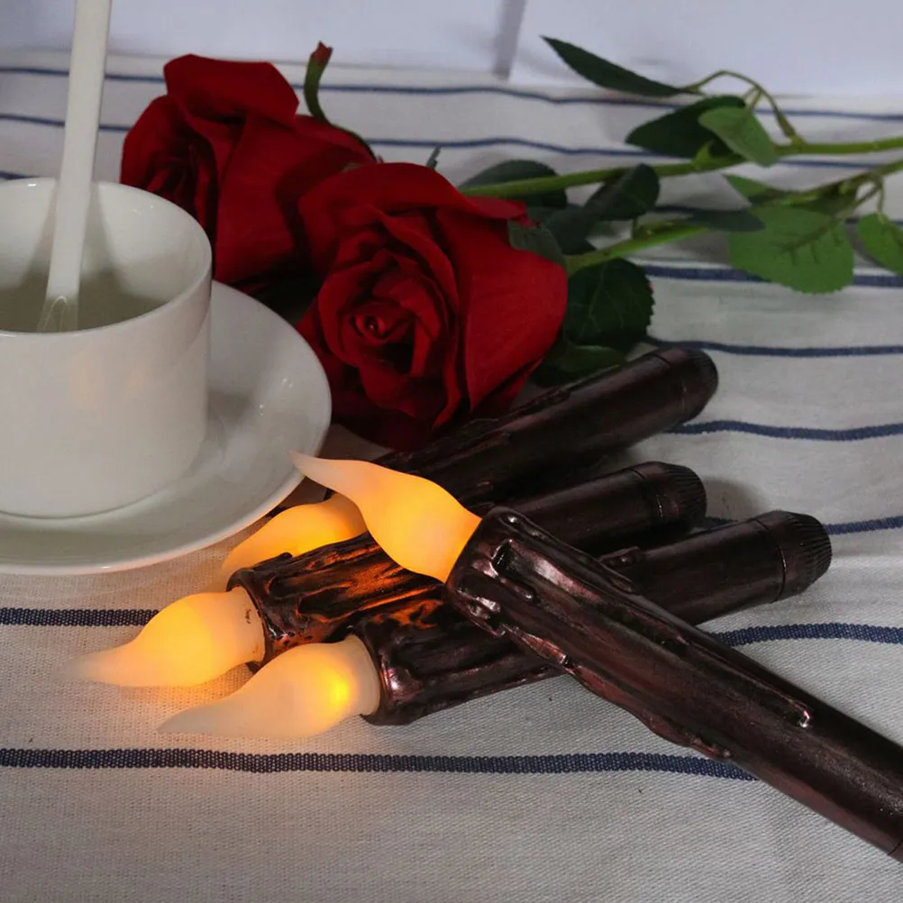 4Pcs Electronic LED Flameless Lights Classic Simulation Long Taper Candles Battery Operated Romantic Party Decorations
