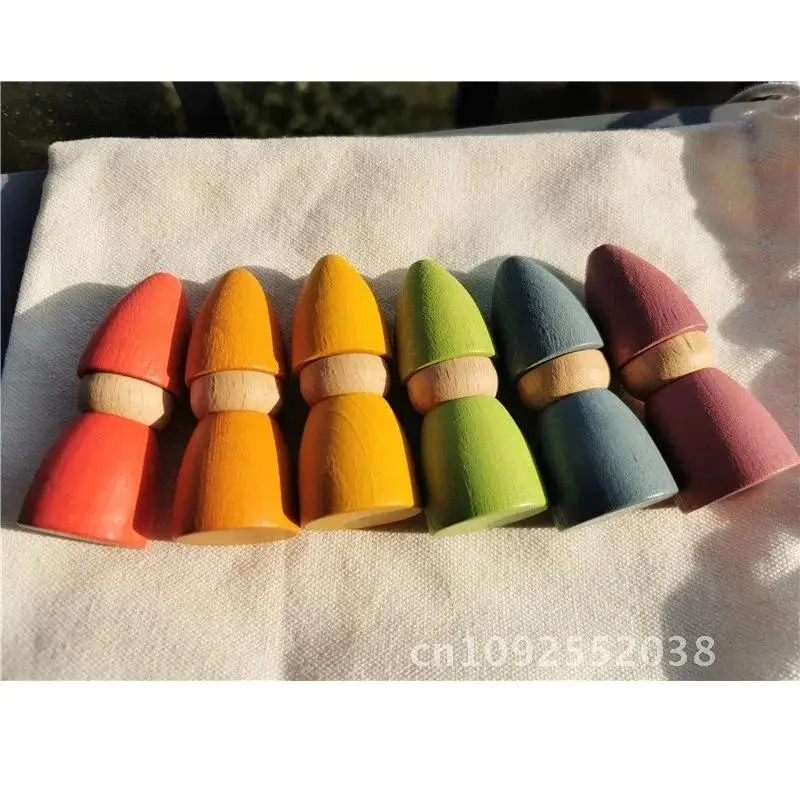 6pcs Children Rainbow Wooden Peg Dolls Colorful 2.9*7cm Beech Gnomes Montessori Toys Wood