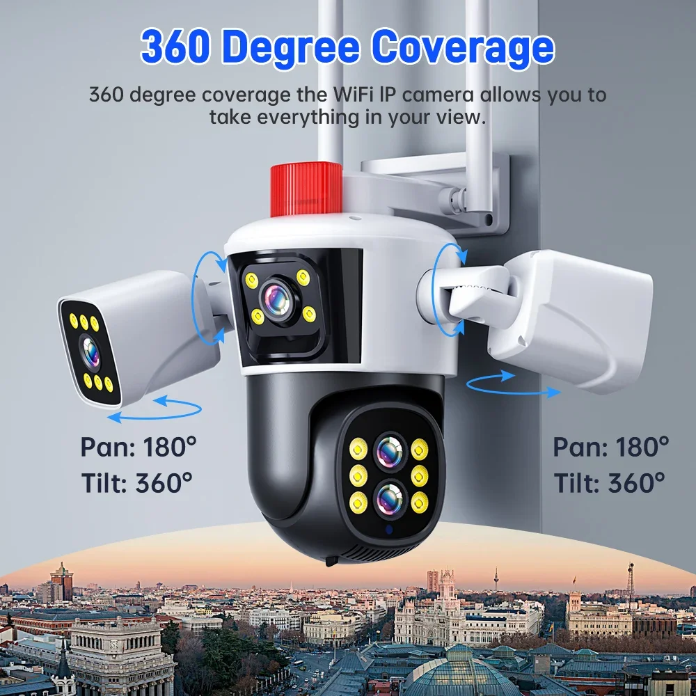 8K Outdoo 10X Optical Zoom WiFi IP Camera 16MP Four Lens Three Screens Human Auto Tracking 6K Security Video Surveillance CCTV