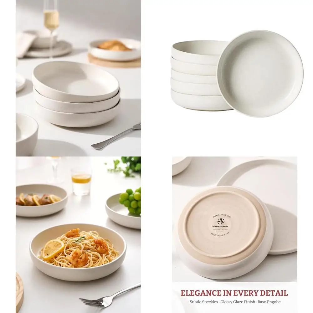 

Set of 6 Matte White Pasta and Salad Bowls, Perfect for Housewarming, Thanksgiving, and Christmas Gifts