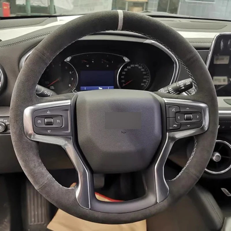 

Alcantara Steering Wheel Cover Real Leather White Thread and White Stripe Car Accessoires for Chevrolet SILVERADO 1500 2500 3500