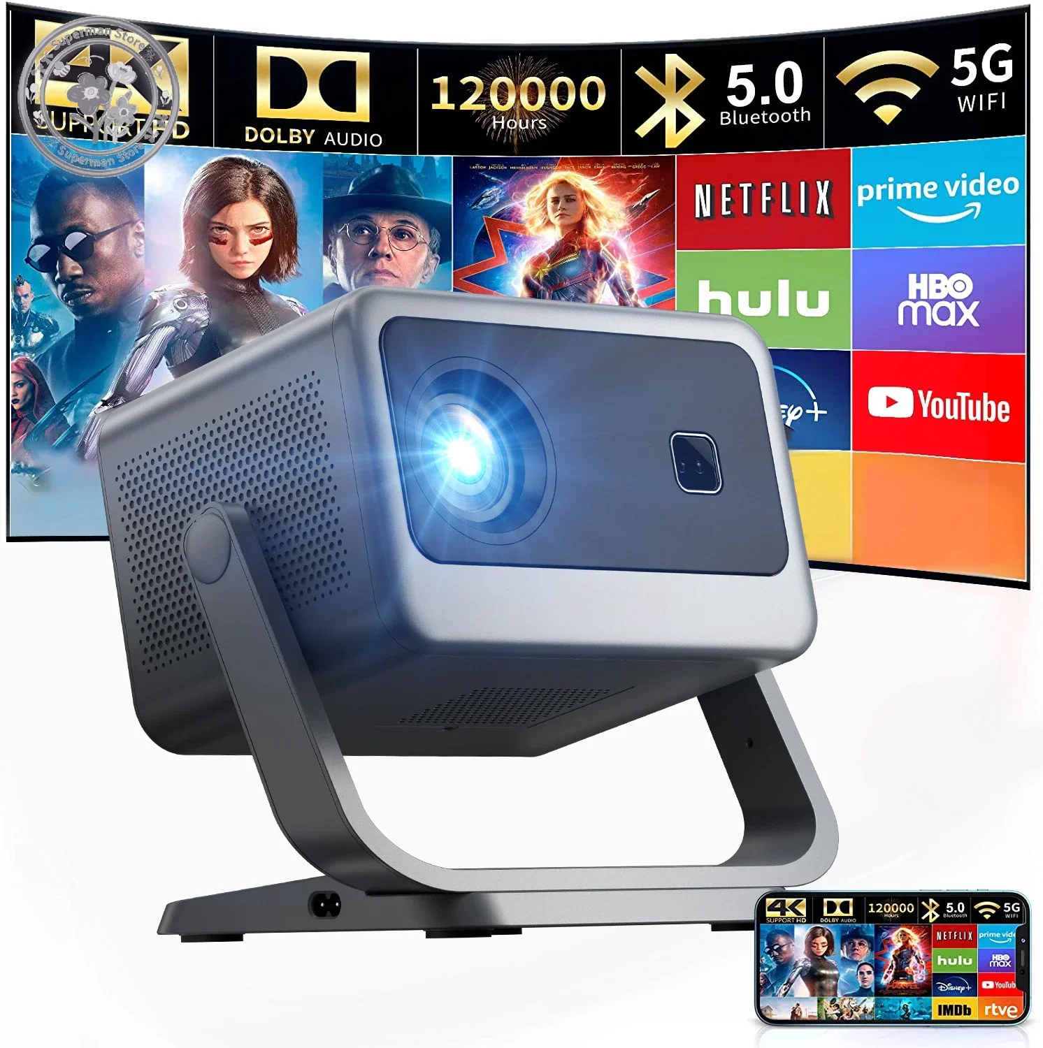 Projector focus 1080P home office bedroom wall projection fami Small theater 4K