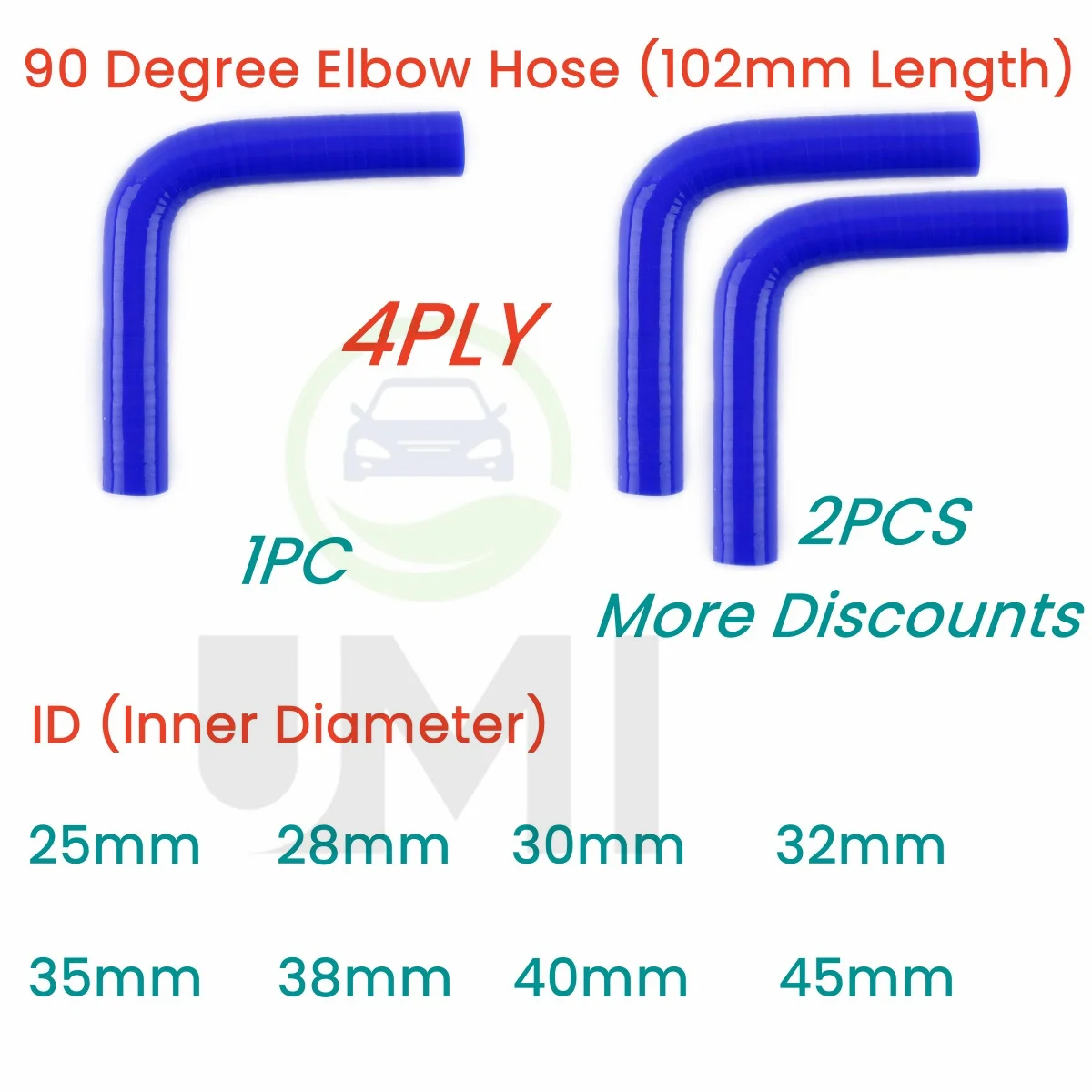 

Blue 90° 90 degree Elbow Hose Silicone Coolant Intercooler Pipe Tube ID 25mm 28mm 30mm 32mm 35mm 38mm 40mm 45mm 1PC or 2PCS 4PLY