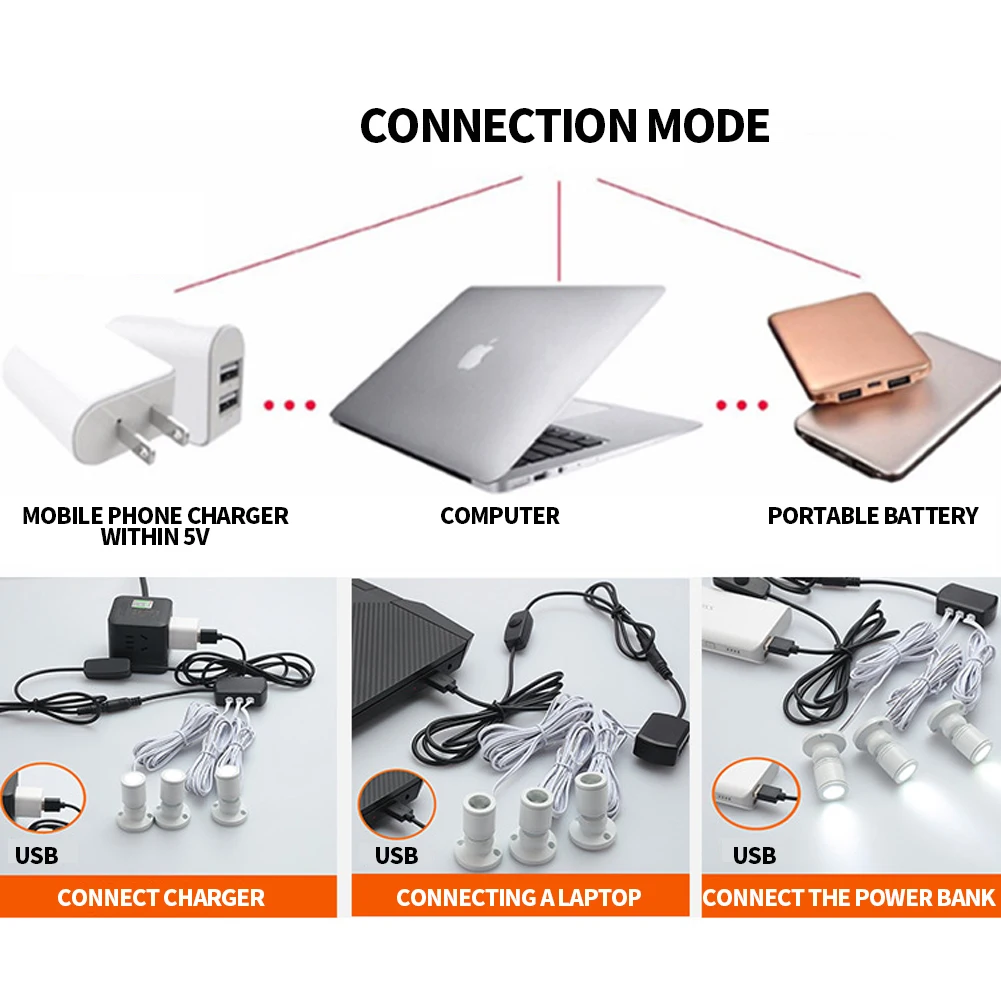 ไฟตู้ LED หรี่แสงได้ไฟดาวน์ไลท์ USB 5V สำหรับเคาน์เตอร์แสดงไวน์ชุดโรงรถนิทรรศการเคสชั้นวางขนาดเล็ก