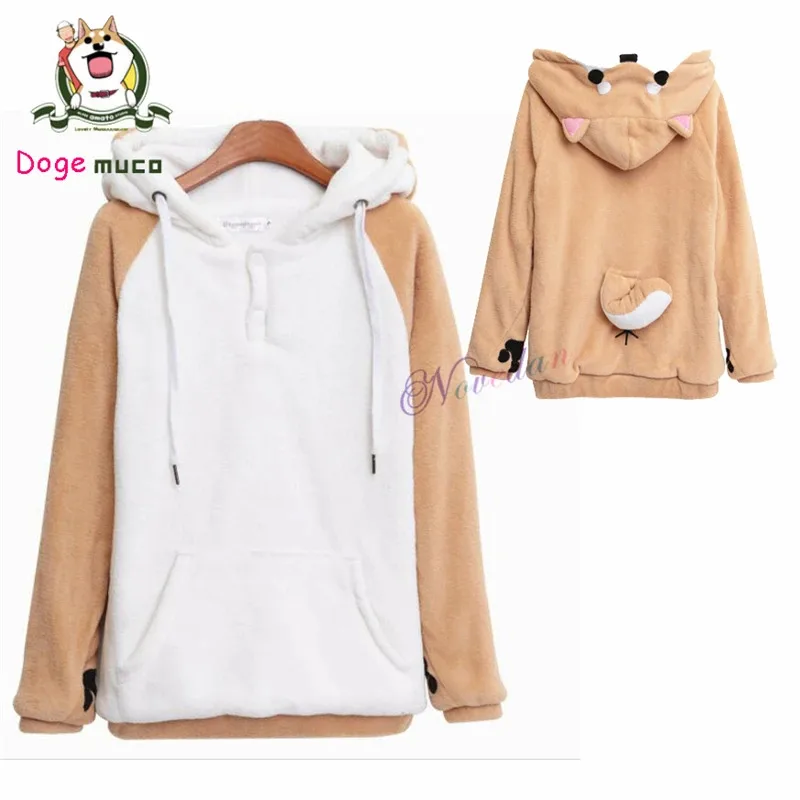 

Harajuku Doge Muco Kawaii Japanese Anime Hoodie Women Sweatshirts With Ears Cute Winter Plush Lovely Muco ! Anime Hooded Hoodie