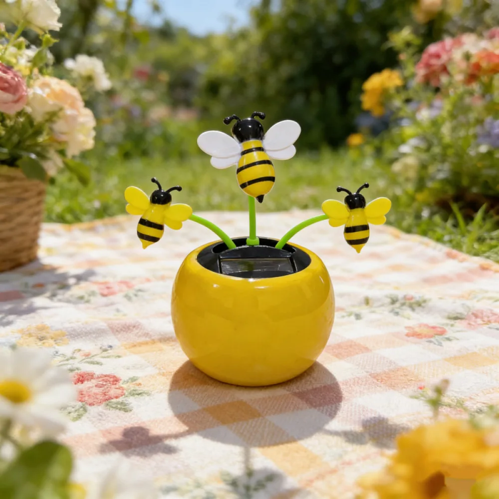 Solar Dancing Apple Flower Car Ornament Dashboard Decor Auto Accessory Cute Cartoon Figurine Interior Decorative Items