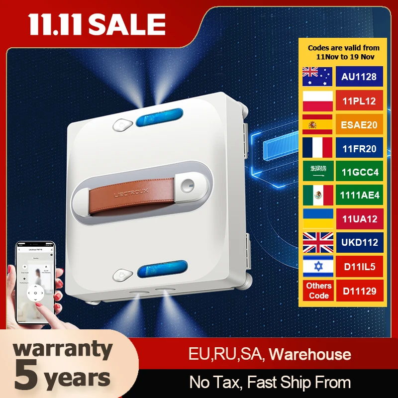 

Window Vacuum Robot Cleaner Liectroux S11,4-Way Water Spray,Home Glass Floor Wall Tiles Cleaner Robot,Strong Vacuum,Smart Memory