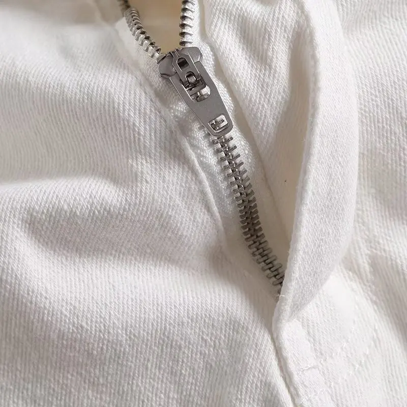 Afslankende witte jeans met hoge taille, retro Amerikaanse stijl, rechte broek met wijde pijpen voor lente en zomer