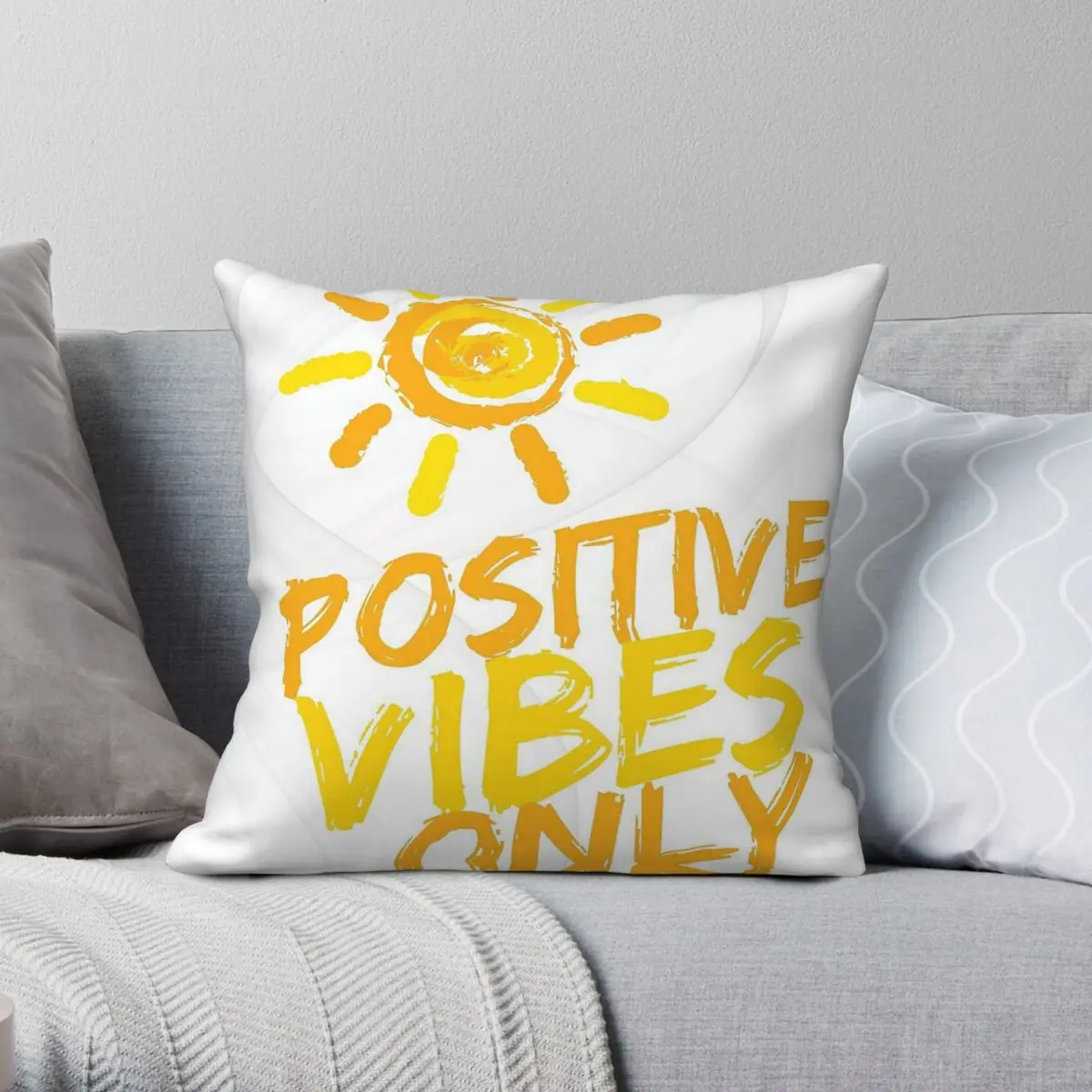Positive Vibes Only Square Pillowcase Polyester Linen Velvet Pattern Zip Decorative Pillow Case Home Cushion Cover