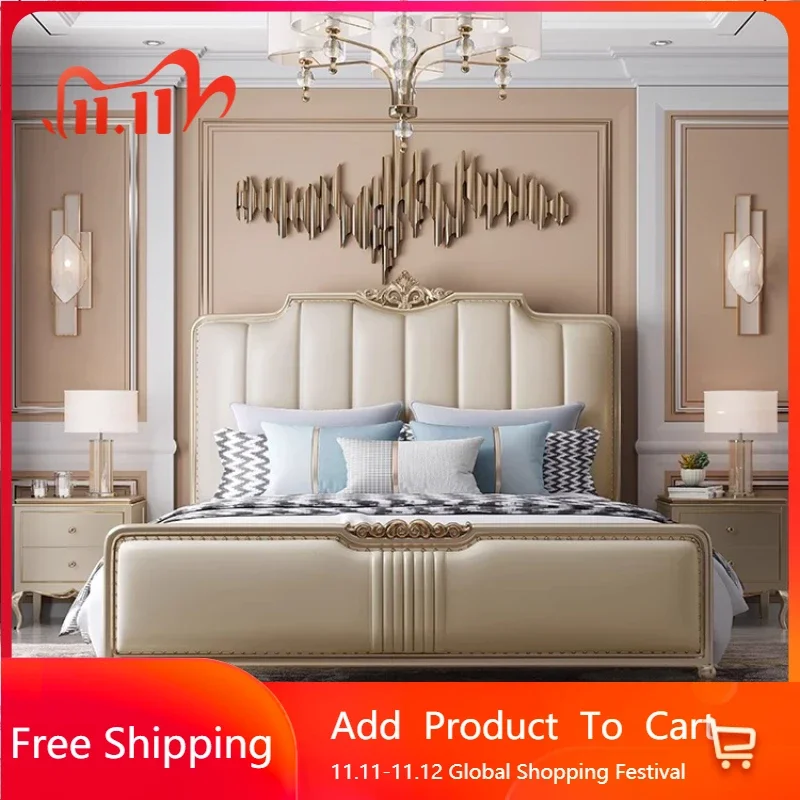 

Sleeping Minimalist Double Bed European Design White Modern Double Bed Frame Craft Wooden Designer Cama Solteiro Hotel Furniture