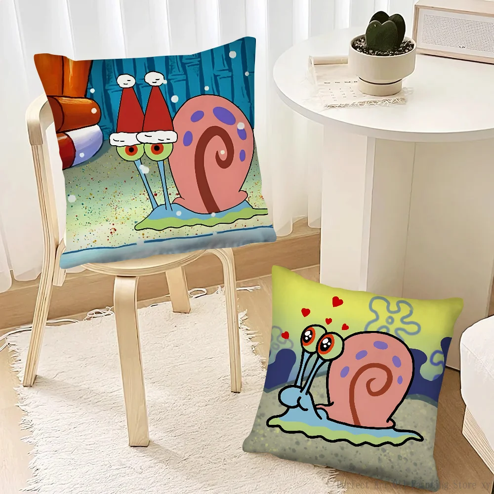 Cartoon SpongeBob Gary The Snail Pillow Case Fashion Square Pillowcase Bedroom Sofa Room Ins Decoration Leisure Cushion Cover