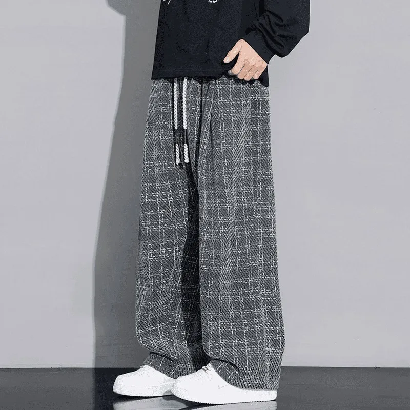 

Мужские повседневные брюки свободного кроя в клетку, прямые, в стиле преппи, широкие спортивные брюки, осень 2025, новинка, полиэстер