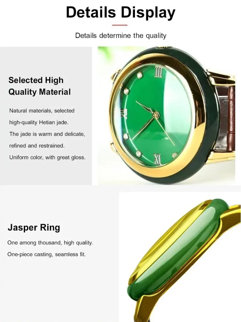 Fashionable Hetian Jade Watch Men Women Natural Jadeite Quartz Watch Timeless Design