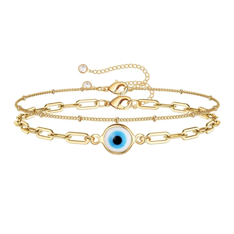 

Dainty 18k Gold Plated Adjustable Evil Eye Lucky Amulet Chain Bracelet for Women Girls Jewelry Gifts