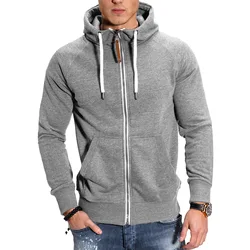 2024 New men's contrasting raglan sleeves, zippered cardigan, hooded hoodie, casual cardigan, men's hooded cardigan hoodie, plus