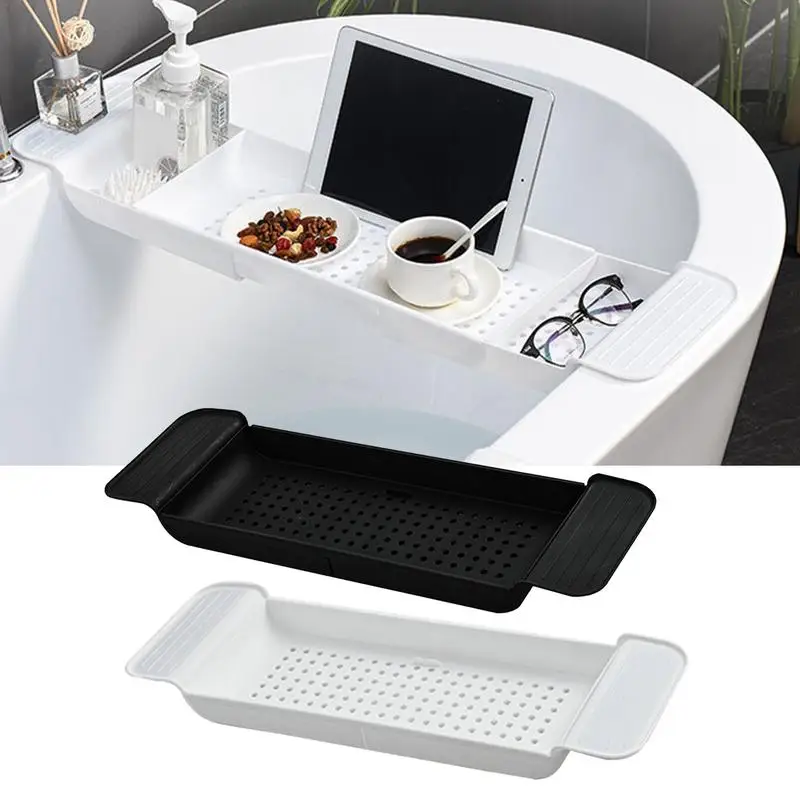 Tub Tray For Bathtub Extendable Draining Bath Tray Small Space-Saving Bathtub Shelf Household Storage Tray For Shower Gel Towels