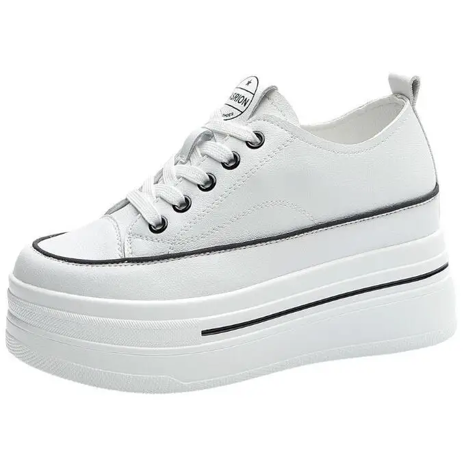 

8 см натуральная кожа с толстой подошвой, увеличивающая рост, модные трендовые повседневные белые туфли, уличные удобные кроссовки