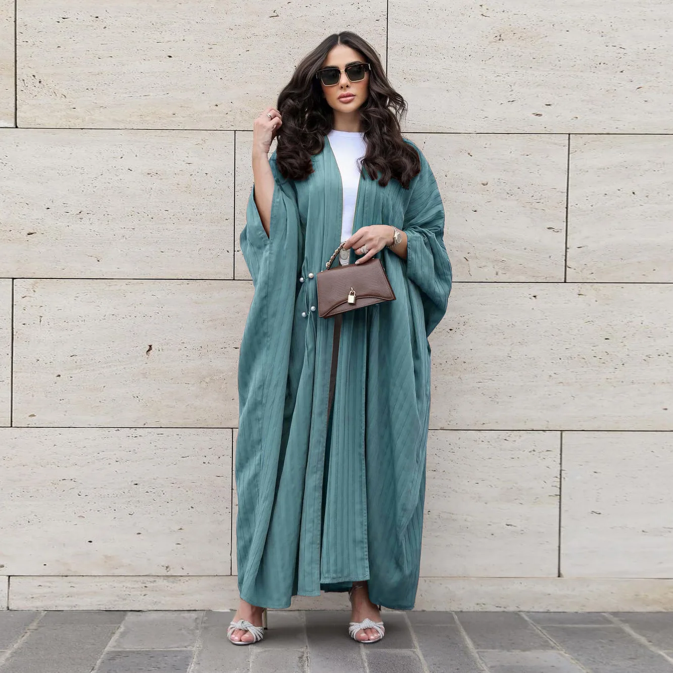 Light Brown Red Green Striped Plus Size Casual Long Sleeve Open Stitch Abaya Dresses for Women Muslim Fashion Clothes Jalabiya