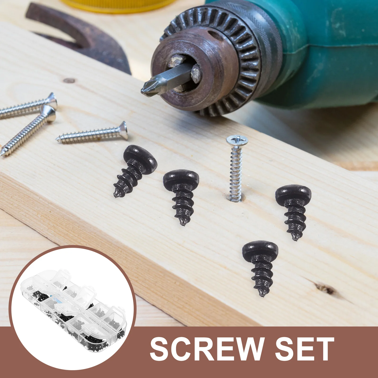 

1 Box Self-Tapping Screws Assorted Sizes Carbon Steel Pan Head Easy Install Self Drilling Screws for Wood Metal Plastic Use