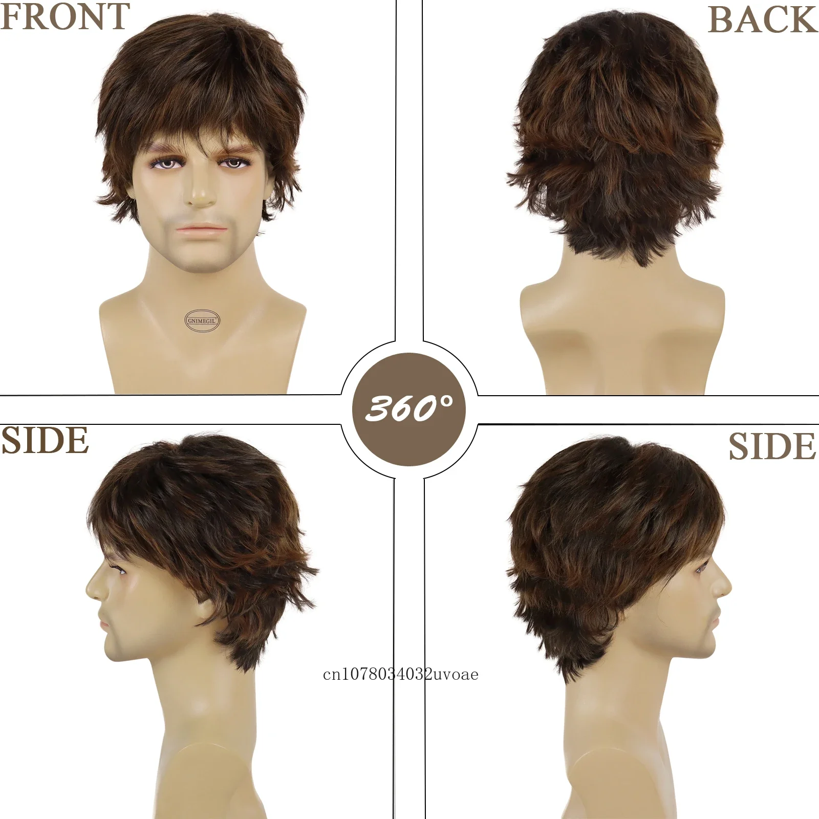 Natural Wave Wig Synthetic Hair Short Wig with Bangs Mix Brown Man Wig Fashion Layered Korean Hairstyle Daily Costume Party Use