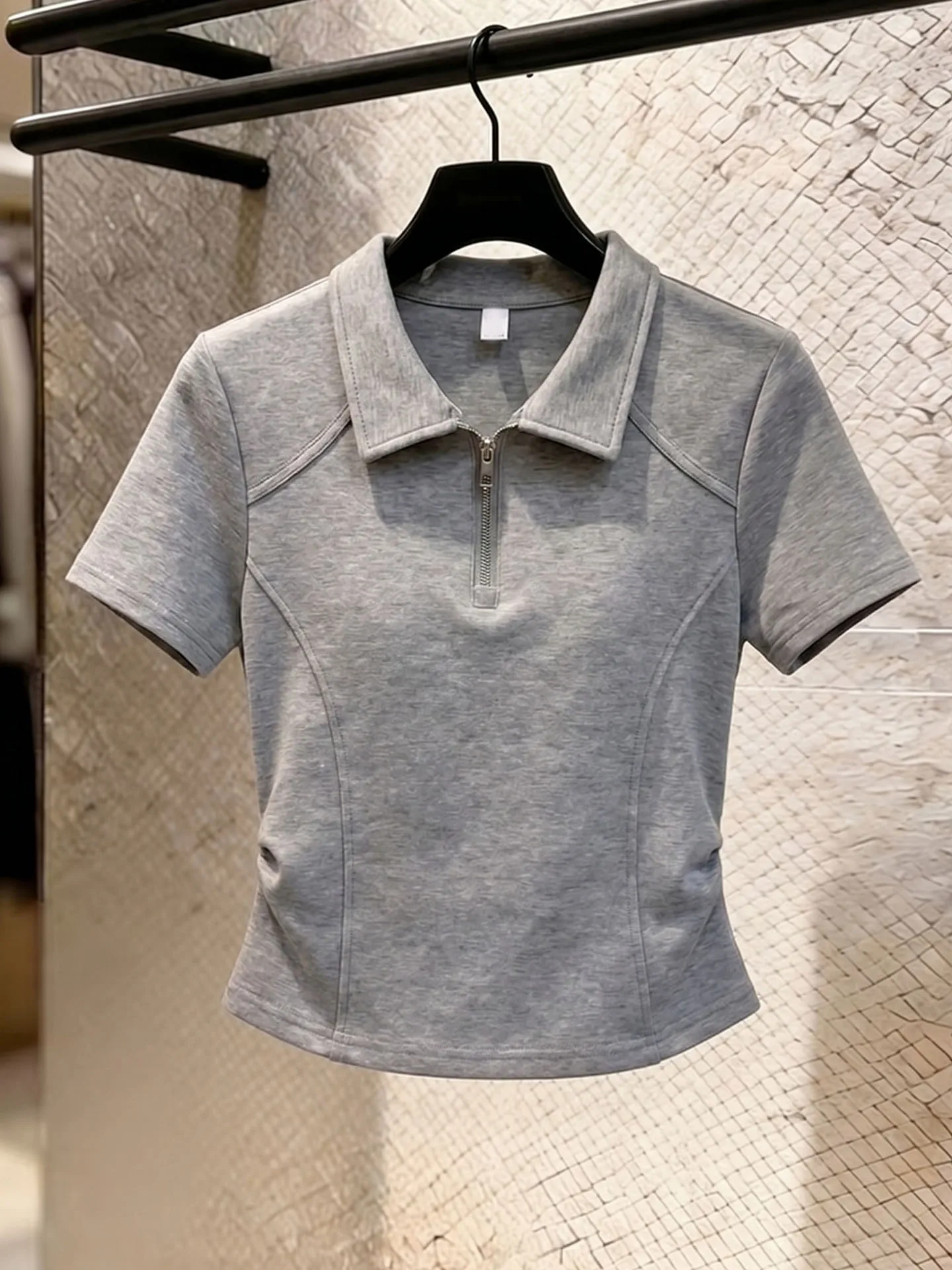 

Korean Style Simple Versatile Slimming Short Sleeve Neck T-Shirt Women's Summer Fashionable Top Straight Cut Commute Style
