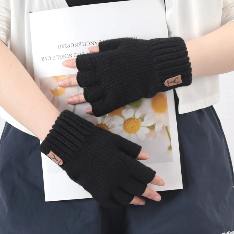 Unisex Elastic Knitted Fingerless Gloves Winter Thicken Warm Touch Screen Mittens for Men Women Warm Half Finger Work Gloves