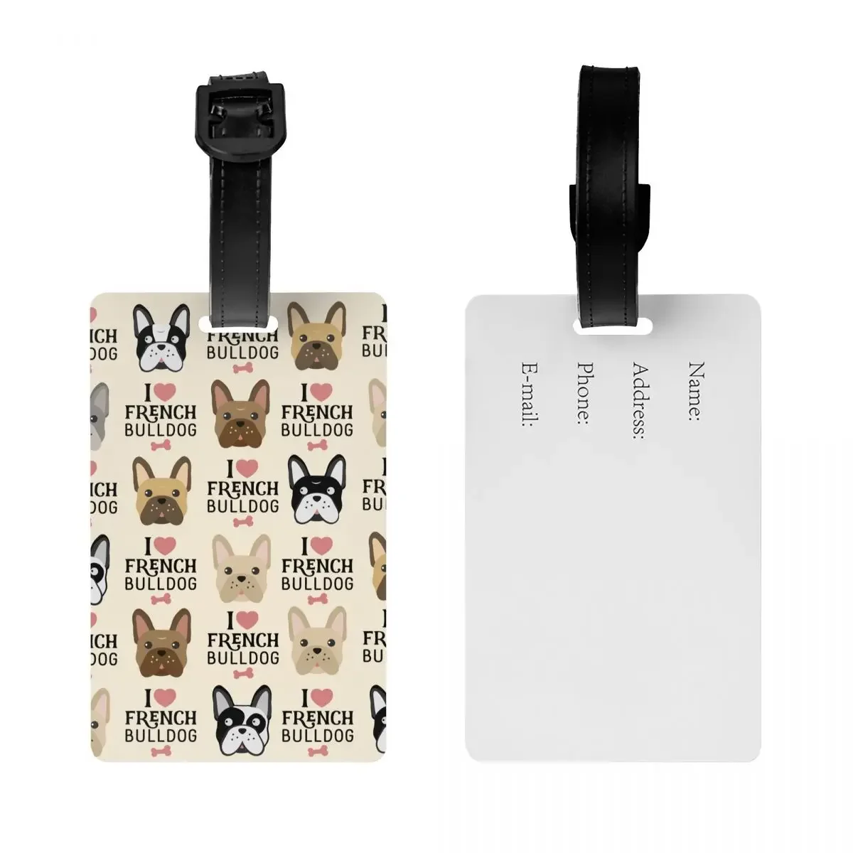 Custom French Bulldog Luggage Tags for Suitcases Cute Frenchie Dog Lover Baggage Tags Privacy Cover Name ID Card