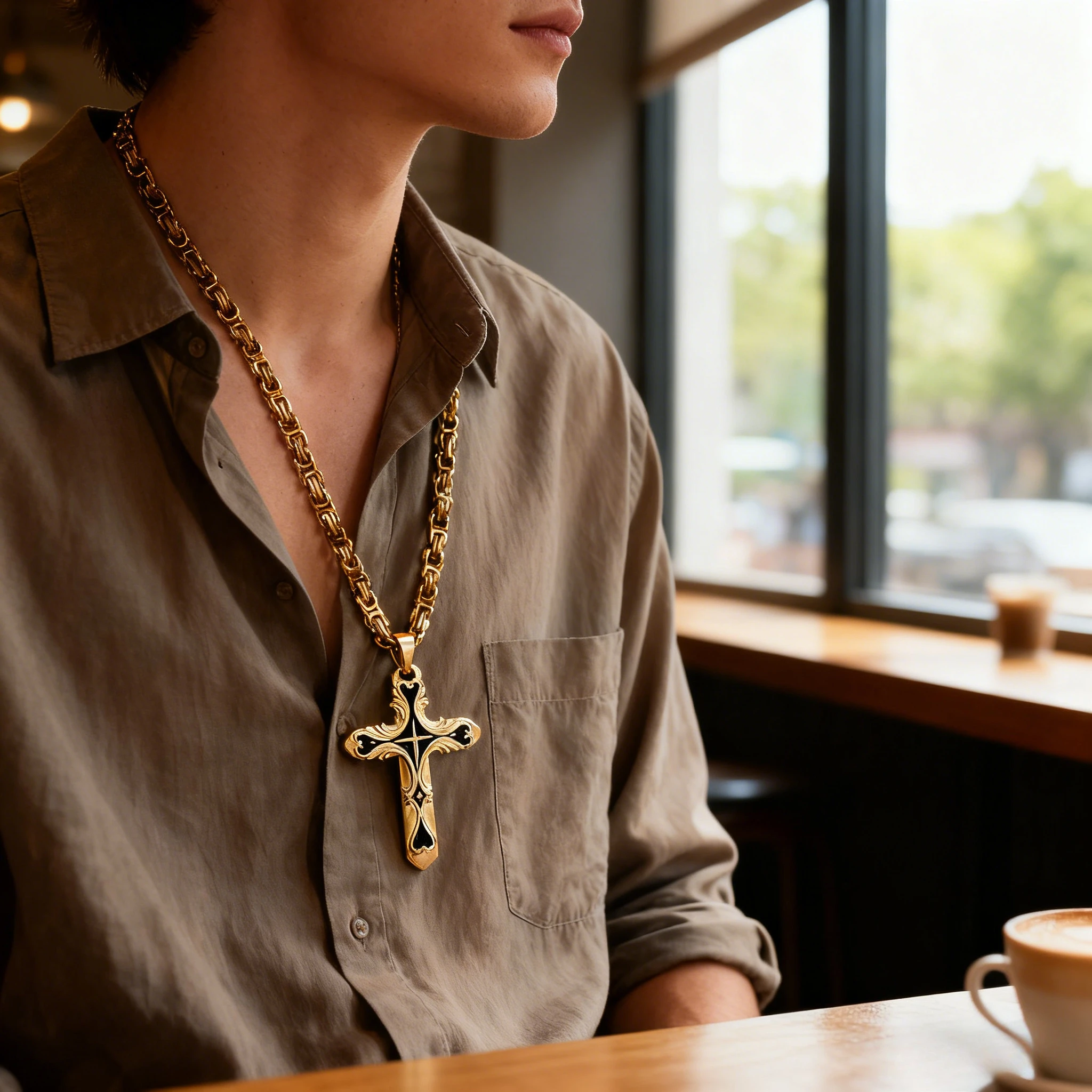 

New hip hop personality trend men's pendant necklace cross pendant stainless steel imperial chain