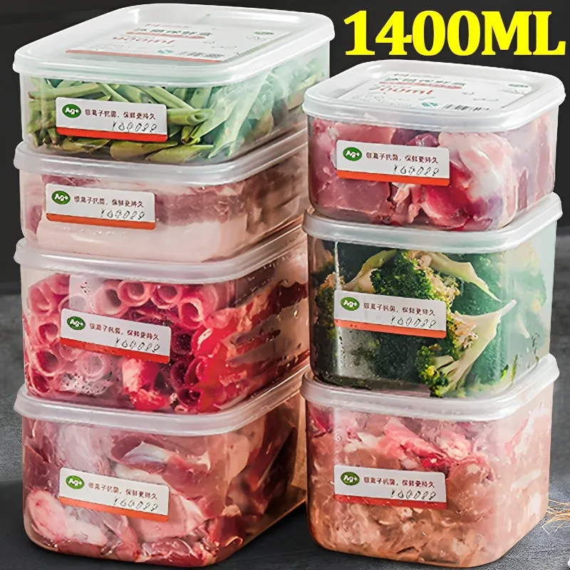 1400ml Food Fresh-keeping Boxes Refrigerator Sealed Container Kitchen Frozen Meat Storage Box Fruit Vegetable Packing Boxes