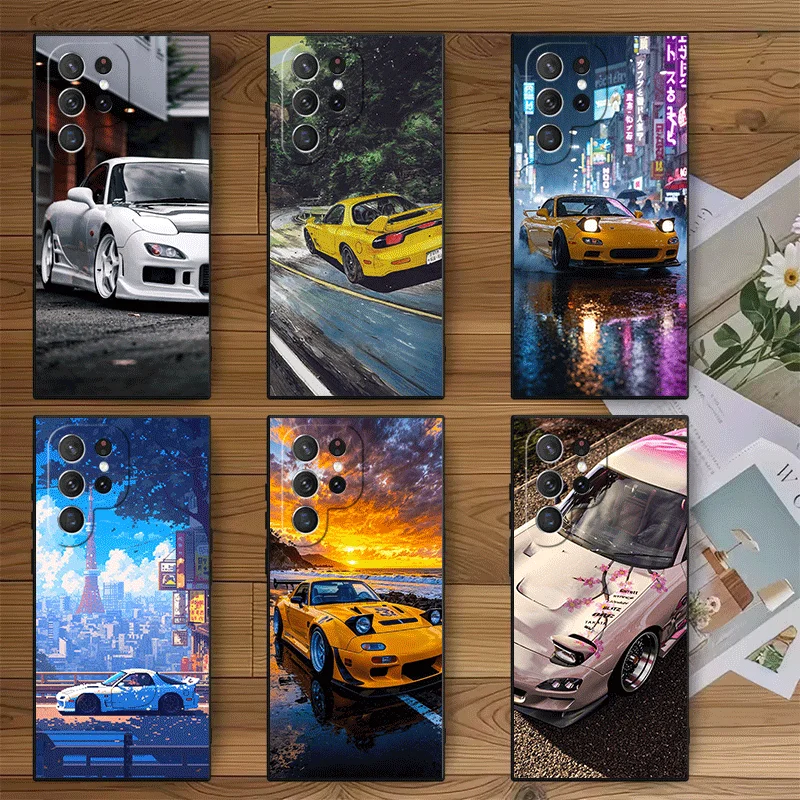 JDM Cool Drift Car R-RX7 Soft Phone Case for Samsung Galaxy S26 S25 Edge S24 Ultra S23 Plus S22 S21 FE S20 Black Cover Back Shel