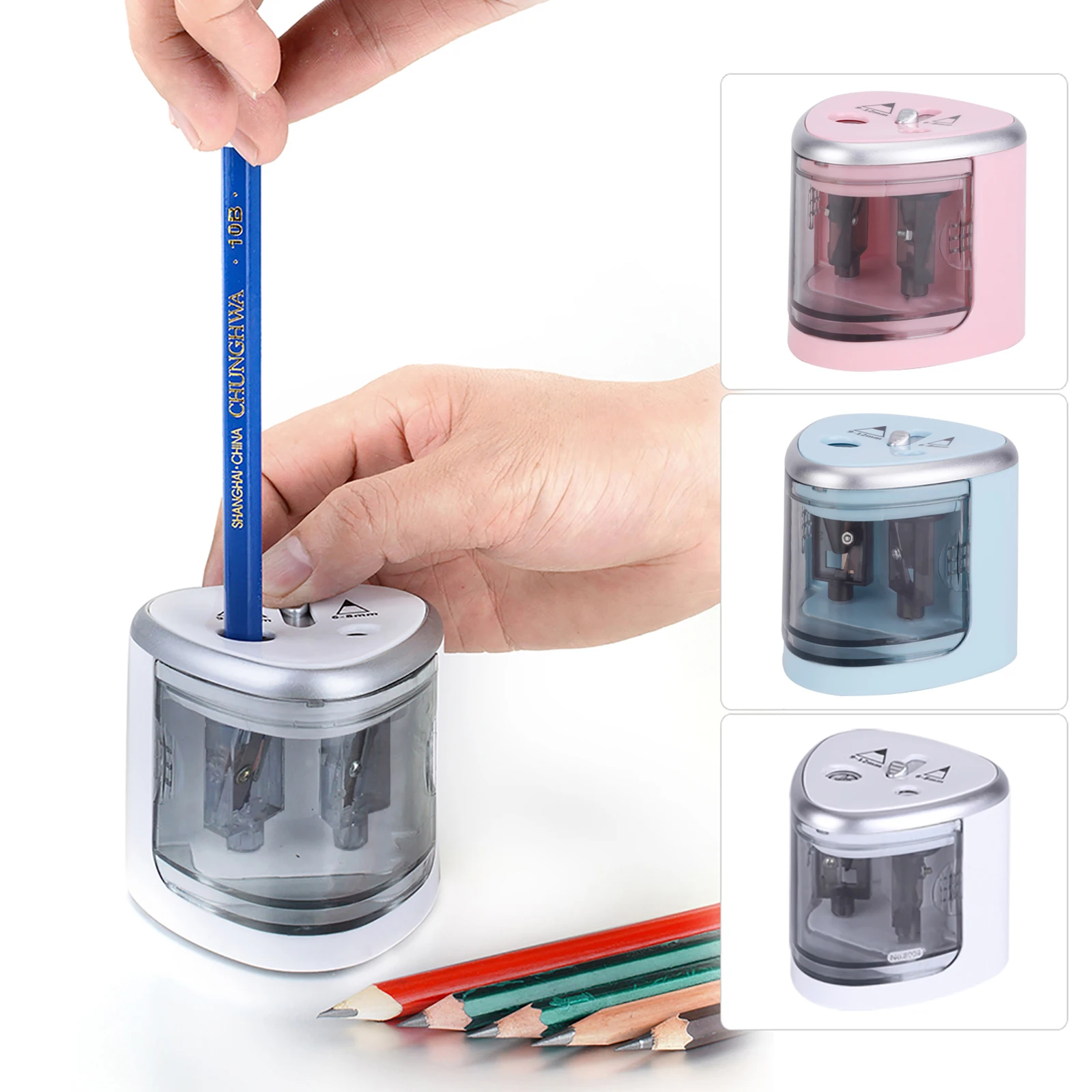 Multi-functional Automatic Electric Pencil Sharpener Battery Operated with 2 Holes(6-8mm / 9-12mm) for Home School Student