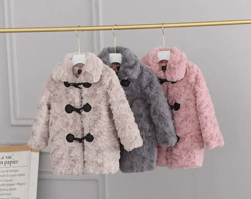 Girls Thickened Warm Coat 2024 New Children Stylish Autumn and Winter Top Girls Cow Horn Button Lamb Wool Coat