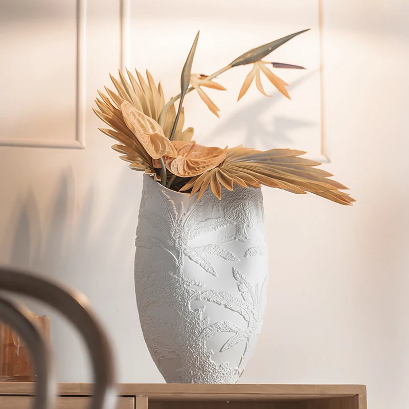 Wabi Sand Wind Large White Embossed Ceramic Flower Ware Flower Water