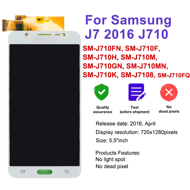 J710 LCD For Samsung Galaxy J7 2016 Display Touch Screen J710F J710M J710FN For Samsung J7 2016 Digitizer Assembly Replacement