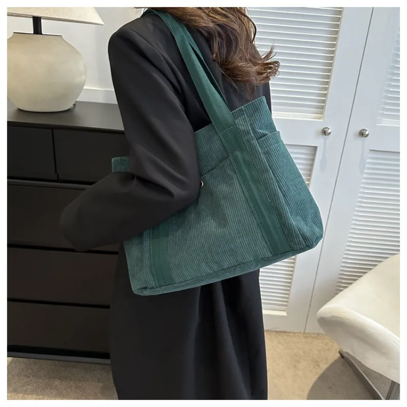 

New Handheld Korean Canvas Shoulder Bag Women's Large Capacity Shoulder Bag Fabric Casual Work Solid Color Tote Shoulder Bag