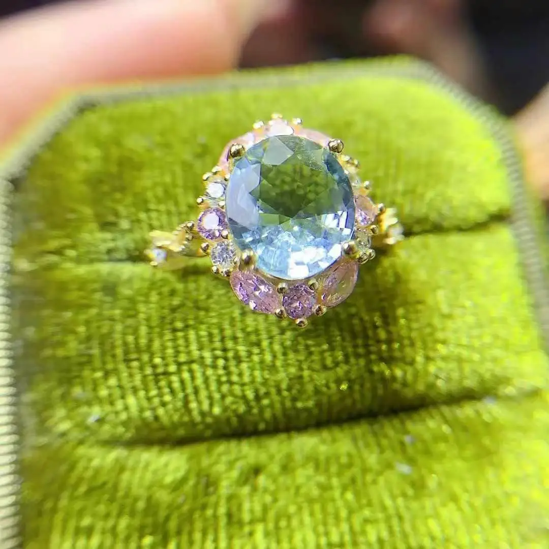 

The Best Gift for En Fine Jewelry 925 Sterling Silver Sapphire Ring Lovely Women Flower ring Natural Real Sapphire Free Shipping