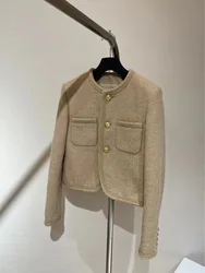 Chaqueta de Tweed de lana francesa para mujer, cárdigan corto, Top